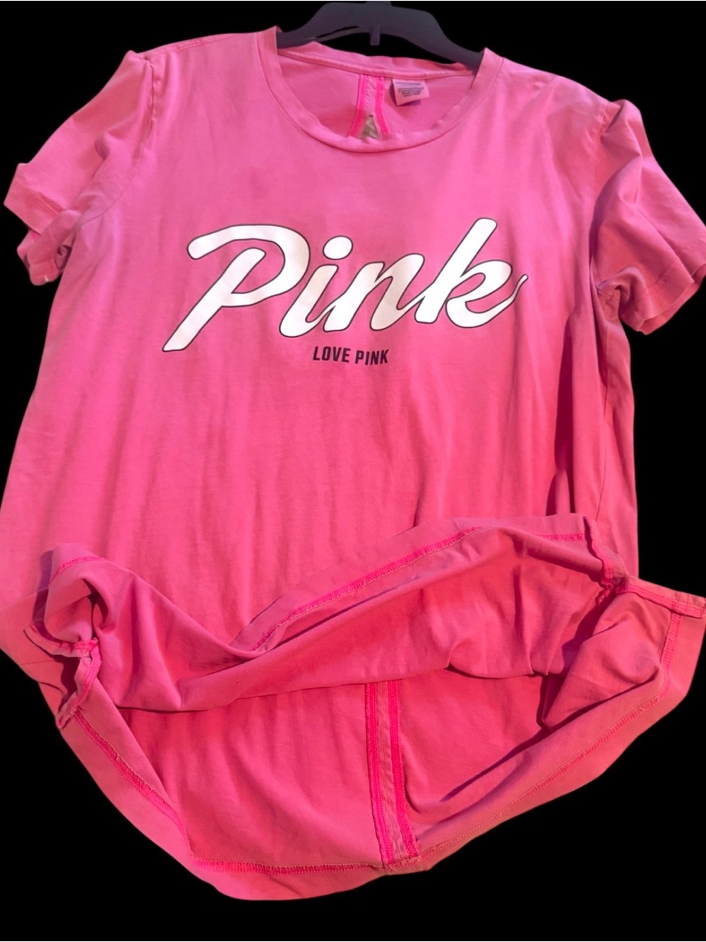 PINK Victoria's Secret Hot Pink 'Love Pink' Logo Short Sleeve Tee L oversized
